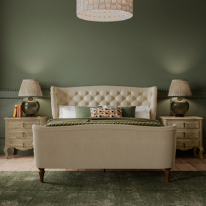 Charlotte Buttoned Bed, Natural Velvet, Double