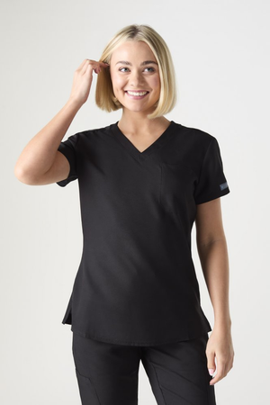 Med Couture Women's One Pocket Tuck-in Scrub Top, Black