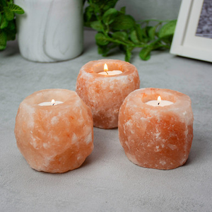 Wellbeing Pink Himalayan Salt Three Piece Tealight Holder Set