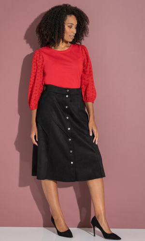 A-line Suedette Midi Skirt - Black