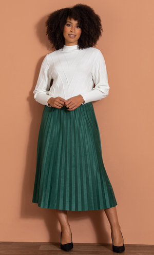 Pleated Suedette Midi Skirt - Fern