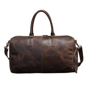 Genuine Leather Gym Bag With Shoe Storage - Dark Brown