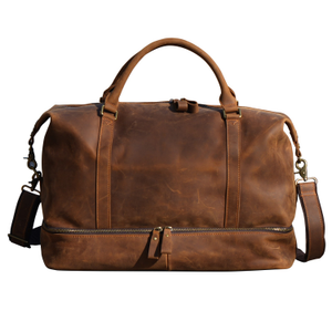 Leather Weekend Bag With Suit Compartment - Light Brown