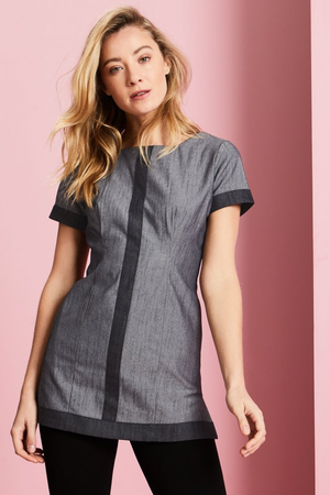 SJ Women's Denim Square Neckline Tunic, Pale Grey