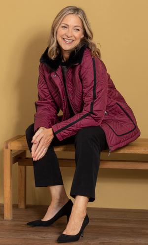 Anna Rose Faux Fur Collar Jacket - Merlot