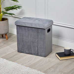 Folding Slim Storage Ottoman - Grey