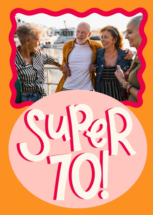 Bold Super 70 Wavy Border Photo Upload Birthday Card