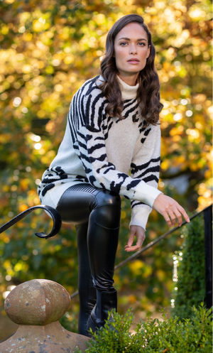 Drop Sleeve Animal Knit Top - Ivory/Black