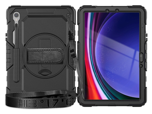Rugged Impact Case with Strap for Samsung Galaxy Tab S9 FE - Classic Black