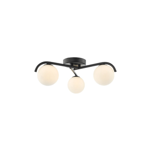 ORL5322 Orlena 3 Light Semi-Flush Matt Black and Opal Glass