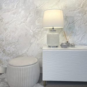 Rasch Palmetto Marble White/Silver Glitter Metallic Wallpaper - 529470