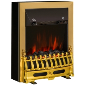 HOMCOM Contemporary Electric Fireplace Coal Burning Flame Effect Inset Fire Place Space Heater Glass View LED Lighting, 1000W/2000W, Golden