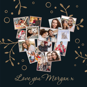 Moonpig Festive Heart Shaped Photo Collage Gold Foil Photo Upload Christmas Card
