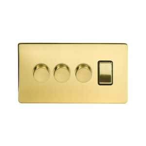 Soho Lighting Brushed Brass 4 Gang Switch with 3 Dimmers (3 x 2-Way intelligent Dimmer & 1 x 2-Way Switch)