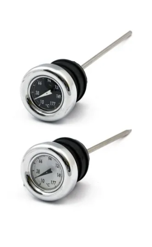 DOSS Oil Tank Dipstick With Temperature Gauge in Chrome Finish With Black Face For 1970-1984 B.T., 1970-1978 XLCH And Some Custom Tanks (02-081)