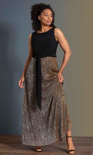Sleeveless Shimmer Maxi Dress - Black/Gold