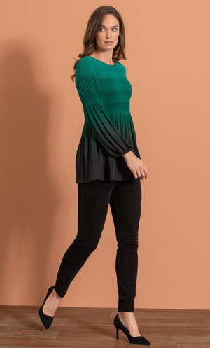 Ombre Pleated Top - Emerald/Black
