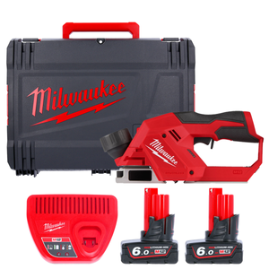 Milwaukee M12BLP 12V Cordless Brushless 56mm Planer With 2 x 6.0Ah Batteries, Charger & Case