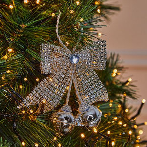 Silver Bow with Bells Christmas Tree Decoration