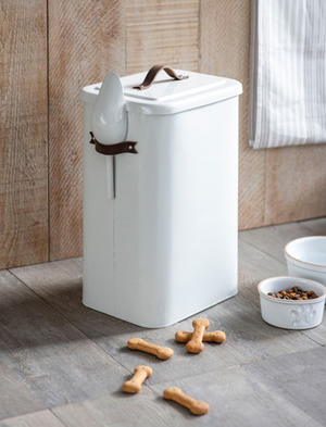 Stowell Pet Bin With Leather Handle - Steel, Chalk, Large