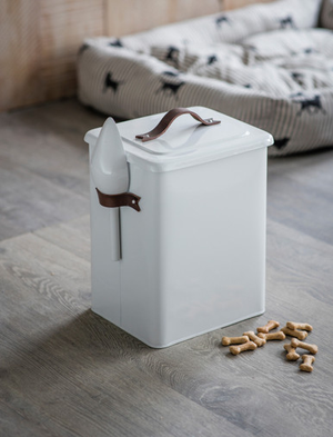 Stowell Pet Bin With Leather Handle - Steel, Chalk, Medium