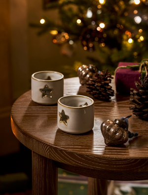 Ithaca Tealight Holders - Stoneware, White, Set of 2