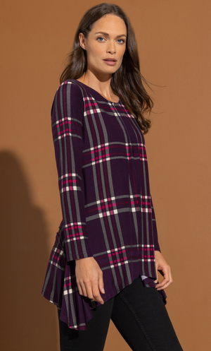 Checked Hanky Hem Jersey Top - Pink/Purple