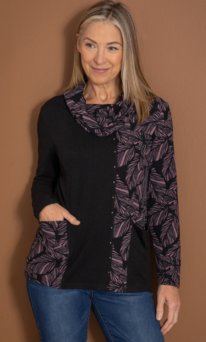 Anna Rose Brushed Patchwork Knit Top - Black/Pink/Multi