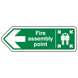 Fire Assembly Point Arrow Left - Shaped  450 x 150 mm - 1mm Rigid Plastic (Wall M