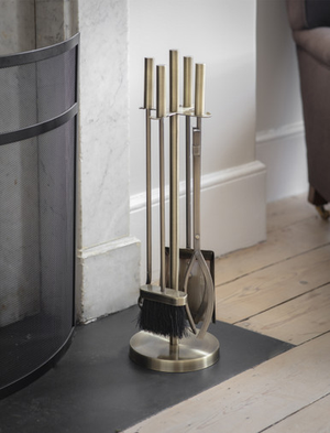 Ebrington Fireside Tool Set - Steel, Antique Brass Finish