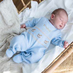 Blue Rocking Horse Knitted Onesie