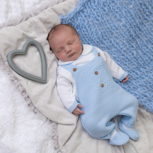 Baby Blue Knitted Dungaree & White Top
