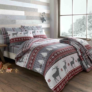 KING SIZE DUVET COVER Brushed Cotton Fairisle Deer