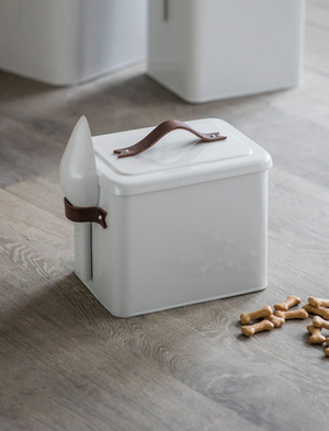 Stowell Pet Bin With Leather Handle - Steel, Chalk, Small