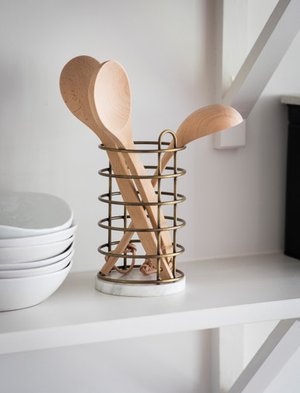 Brompton Marble Utensil Holder - Steel, Antique Brass Finish