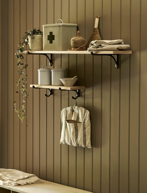 Classic Shelf & Cast Iron Bracket - Oak Wood, Natural, Large