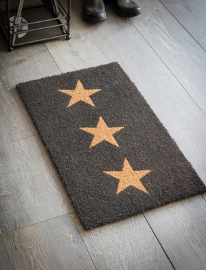 Doormat 3 Stars - Coir, Charcoal, Small