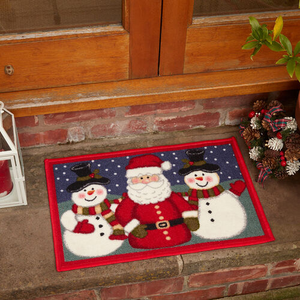 Santa and Snowman Door Mat Red 40cm x 60cm