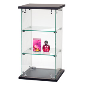 Frameless Countertop Glass Display Case with Locking Door is 13 in. W x 13 in. D x 24 in. H