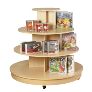 Maple 4 Tier Round Wood Display Table with Casters - 45 in. H