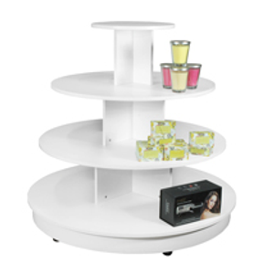 White 4 Tier Round Mobile Display Table with Casters & Laminate Shelves - 45 in. H