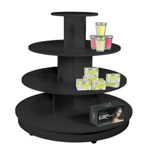 Black 4 Tier Round Wood Retail Display Table with Casters - 45 in. H