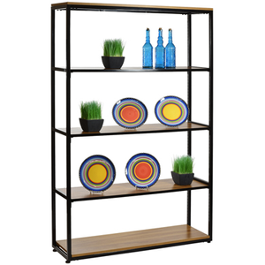 Steel Frame Retail Shelving Display Rack with 5 Laminate Wood Shelves