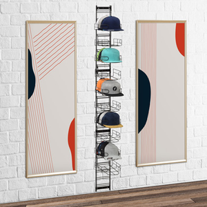 Wall Mounted Black Slim Slat Grid Wire Baseball Cap Display Rack for 120 Hats