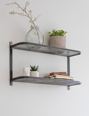 Farringdon Double Wall Shelf - Raw Metal, Dark Grey