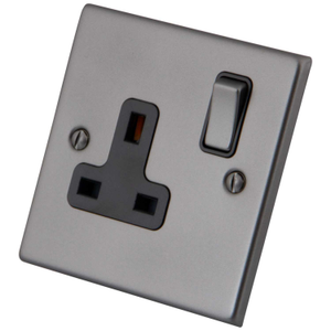 13A 1 Gang Switched Socket Black Insert Gunmetal