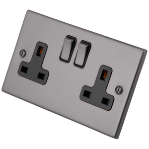 13A 2 Gang Switched Socket Black Insert Gunmetal