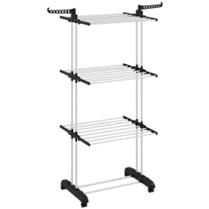 HOMCOM Foldable Clothes Drying Rack, 4-Tier Steel Garment Laundry Rack with Castors for Indoor and Outdoor Use, Black