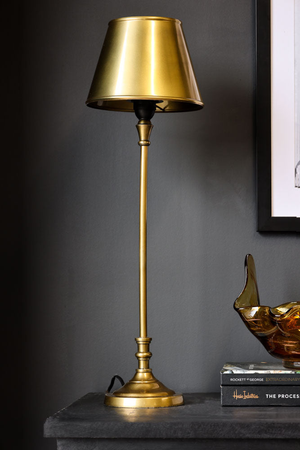 Slim Antique Brass Table Lamp With Metal Shade