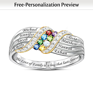 Birthstone & Genuine Topaz Family Hug Personalized Ring